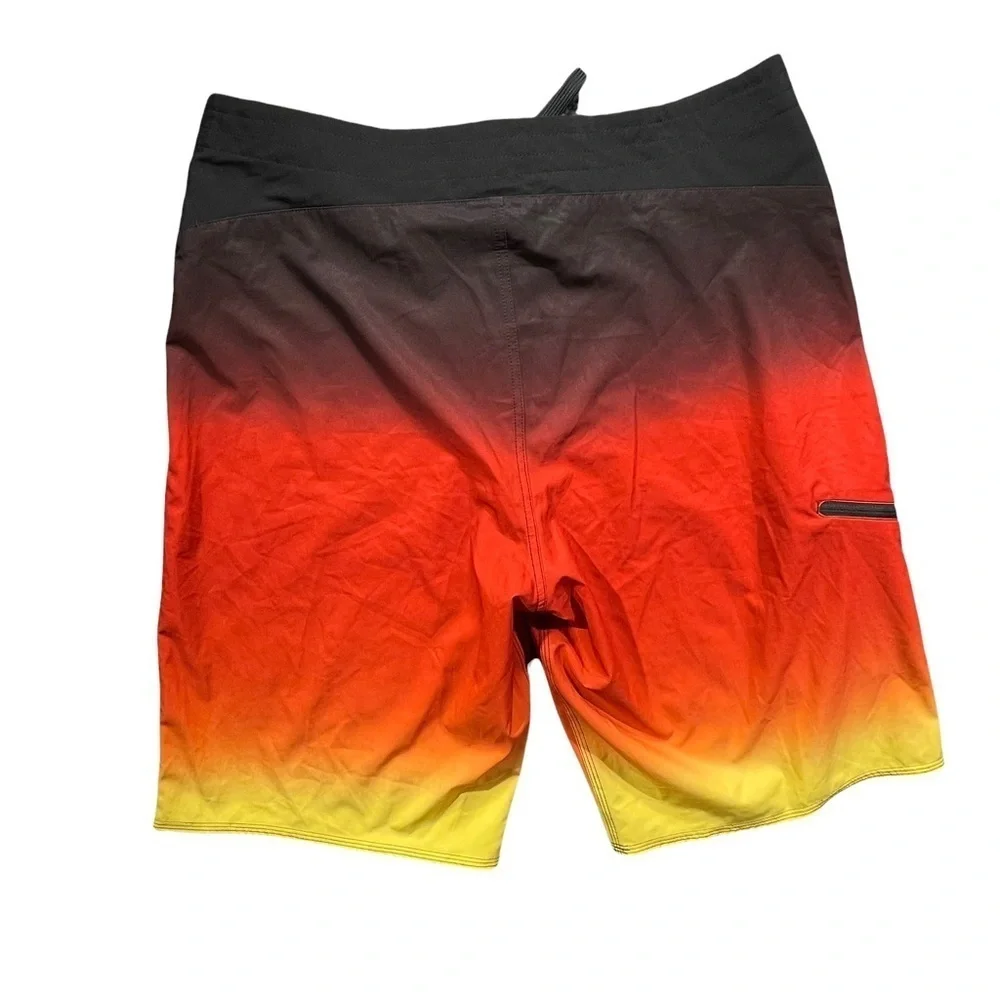 🌅 Adidas Men’s Swim Trunks M 🔥 Ombre Board Shorts | Red-Orange-Yellow‎ Fade